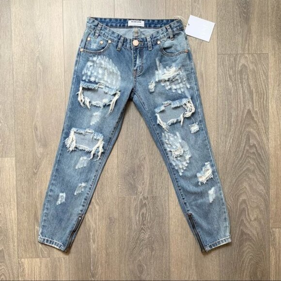 Revolve One Teaspoon Ford Freebirds Skinny Straight Jeans Distressed Ankle Zip - Picture 8 of 16